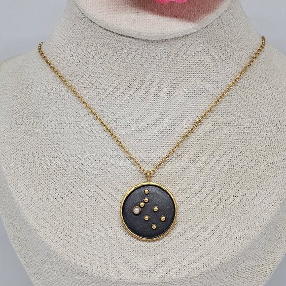 Satya Zodiac Horoscope Gemini Sign Pearl Gem Pendant Necklace 18K Gold Plated - Picture 9 of 12